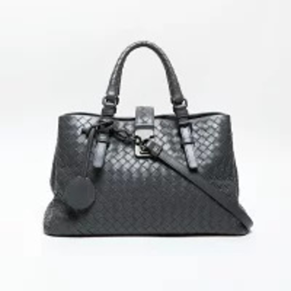 Bottega Veneta Intrecciato Roma Shoulder Bag Gray